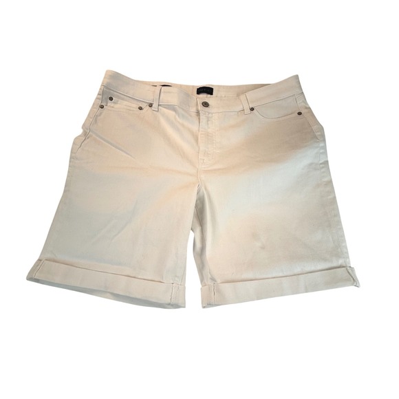 Talbots Pants - Talbots Girlfriend Denim Shorts 16 White 9" Inseam Stretch Cuffed Mid Rise